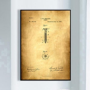 Vintage Screw Patent Print, Framed Art Print, Vintage Poster Wall Decor, Poster Print, Art Canvas, Canvas Print, Wall Print, Gift Idea