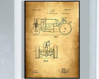 Vintage Tractor Patent Print, Henry Ford Blueprint Poster
