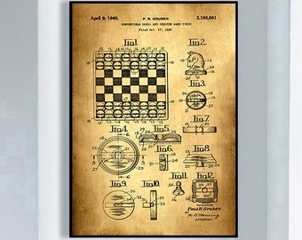 Chess Patent Art Print, Vintage Board Game Poster