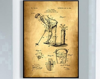 Vintage Golf Player Patent Art Print, Framed Option