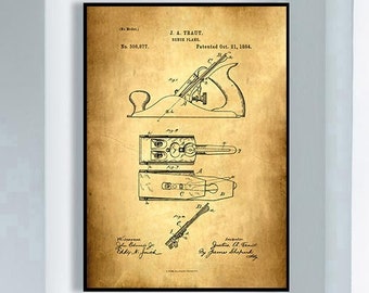 Bench Plane Patent Art Print, Vintage Blueprint Poster