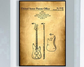 May include: A vintage-style patent drawing for a bass guitar. The drawing shows a side view of the guitar with the text "United States Patent Office" and "Patented Jan. 5, 1960" at the top.