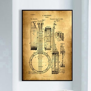 Banjo Patent Print, Banjo Patent Poster, Framed Art Print, Vintage Poster, Wall Decor, Poster Print, Canvas Print, Gift Idea, Wall Print