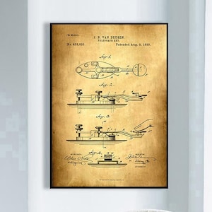 Telegraph Key Patent Print, Framed Art Print, Vintage Poster Wall Decor, Art Canvas, Poster Print, Canvas Print, Wall Print, Gift Idea