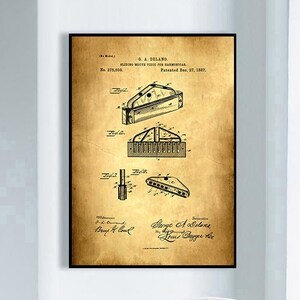 Harmonica Patent Print, Vintage Patent Poster, Framed Art Print, Vintage Poster Wall Decor, Poster Print, Canvas Print, Wall Print