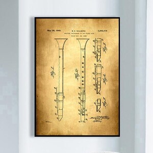 Flute Patent Print, Vintage Patent Poster, Framed Art Print, Vintage Poster Wall Decor, Poster Print, Canvas Print, Wall Print
