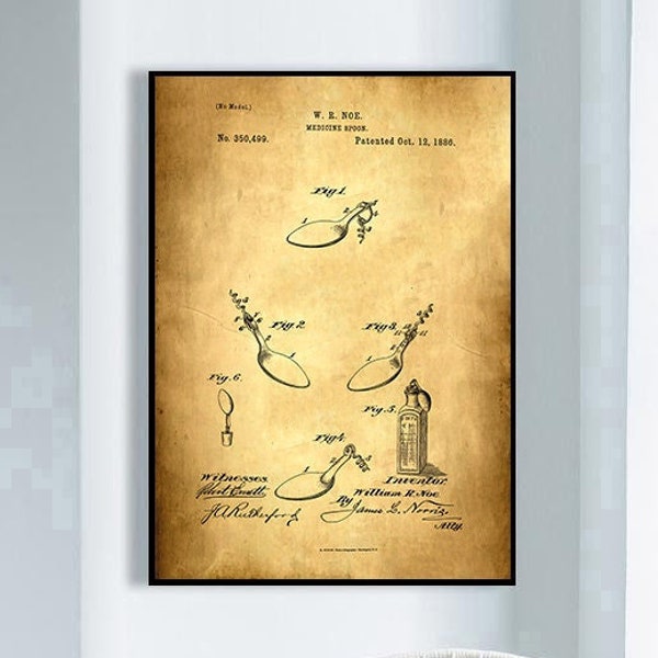 Medicine Spoon Patent Print, Vintage Patent Poster, Framed Art Print, Vintage Poster, Wall Decor, Poster Print, Canvas Print, Gift Idea