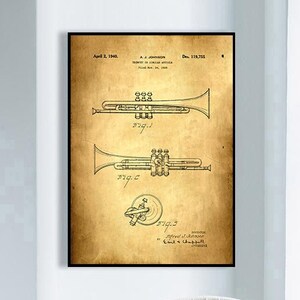 Trumpet Patent Print, Patent Poster, Framed Art Print, Vintage Poster Wall Decor, Art Canvas, Poster Print, Canvas Print, Gift Idea