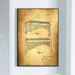 Impresión de patente de marimba, cartel de patente, impresión de arte enmarcado, cartel vintage, decoración de pared, impresión de póster, impresión de lienzo, idea de regalo, impresión de pared