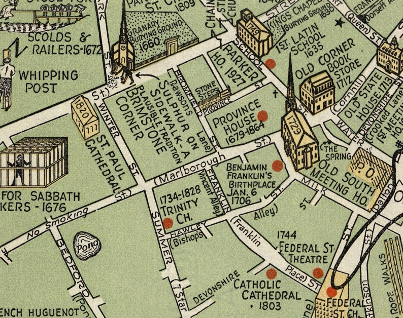 Old Map of Boston Vintage Map Poster Vintage Pictorial Map Etsy