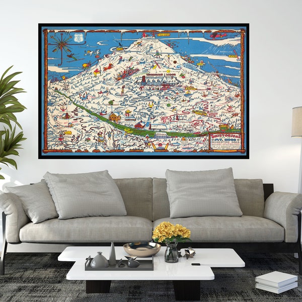 Old Map of Timberline Lodge, Vintage Pictorial Map,Vintage Map Poster,Vintage Art,Poster Print,Canvas Print,Wall Decor,Home Decor