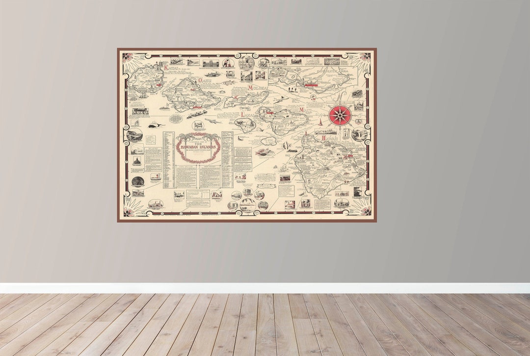 Old Map of the Hawaiian Islands, Vintage Map Poster, Vintage Pictorial