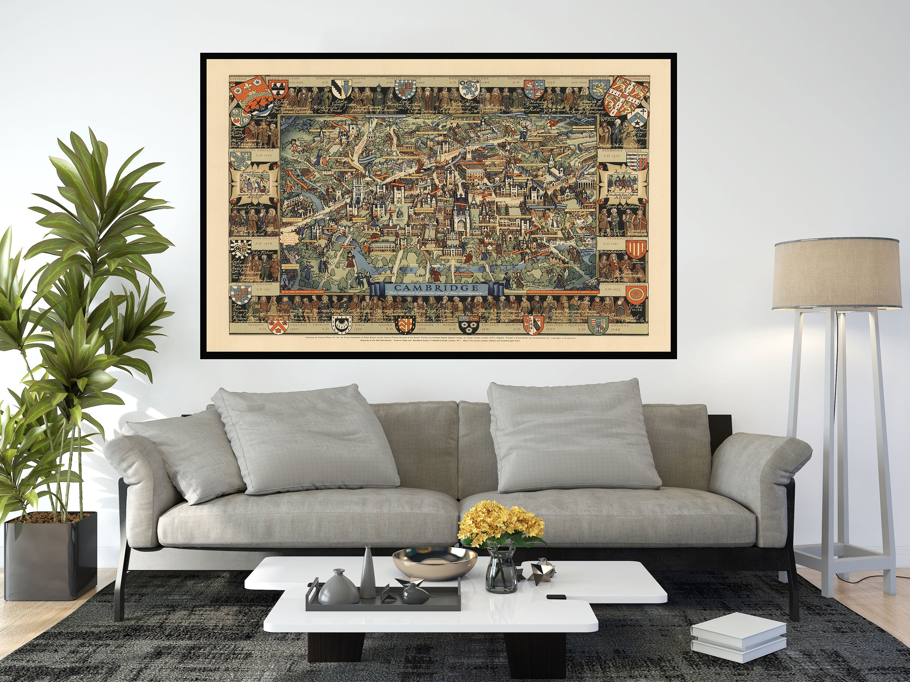 ケンブリッジ ヴィンテージ 絵地図 地図 ポスター Vintage Cambridge Map Poster, Pictorial Wall Art - Etsy Canada