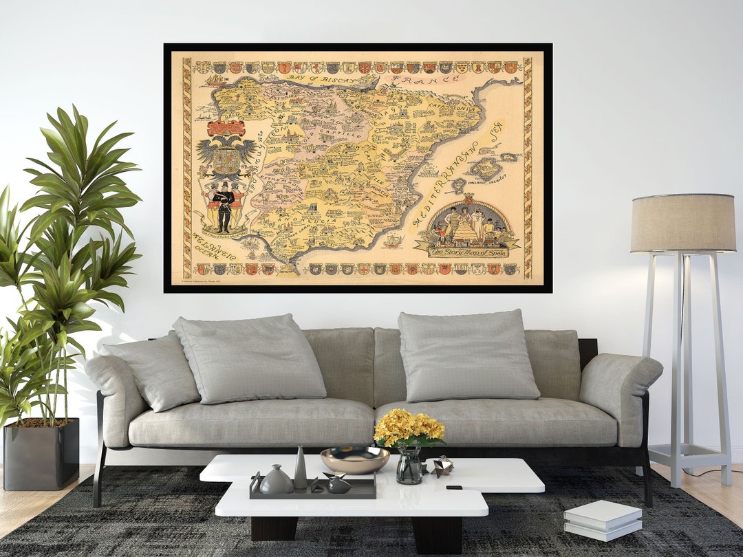 Old Map of Spain, Vintage Map Poster, Vintage Pictorial Map Poster ...