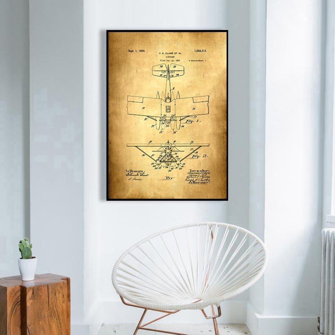 Airplane Patent Print, Vintage Patent Poster, Framed Art Print, Vintage ...
