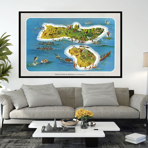 Old Map of The Islands of Molokai and Lanai, Vintage Pictorial Map,Vintage Map Poster,Map Art,Poster Print,Canvas Print,Wall Decor