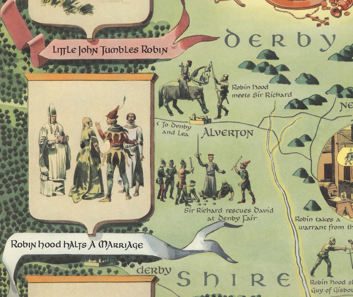 Old Map of Sherwood Forest vintage Pictorial Map Vintage Map Etsy