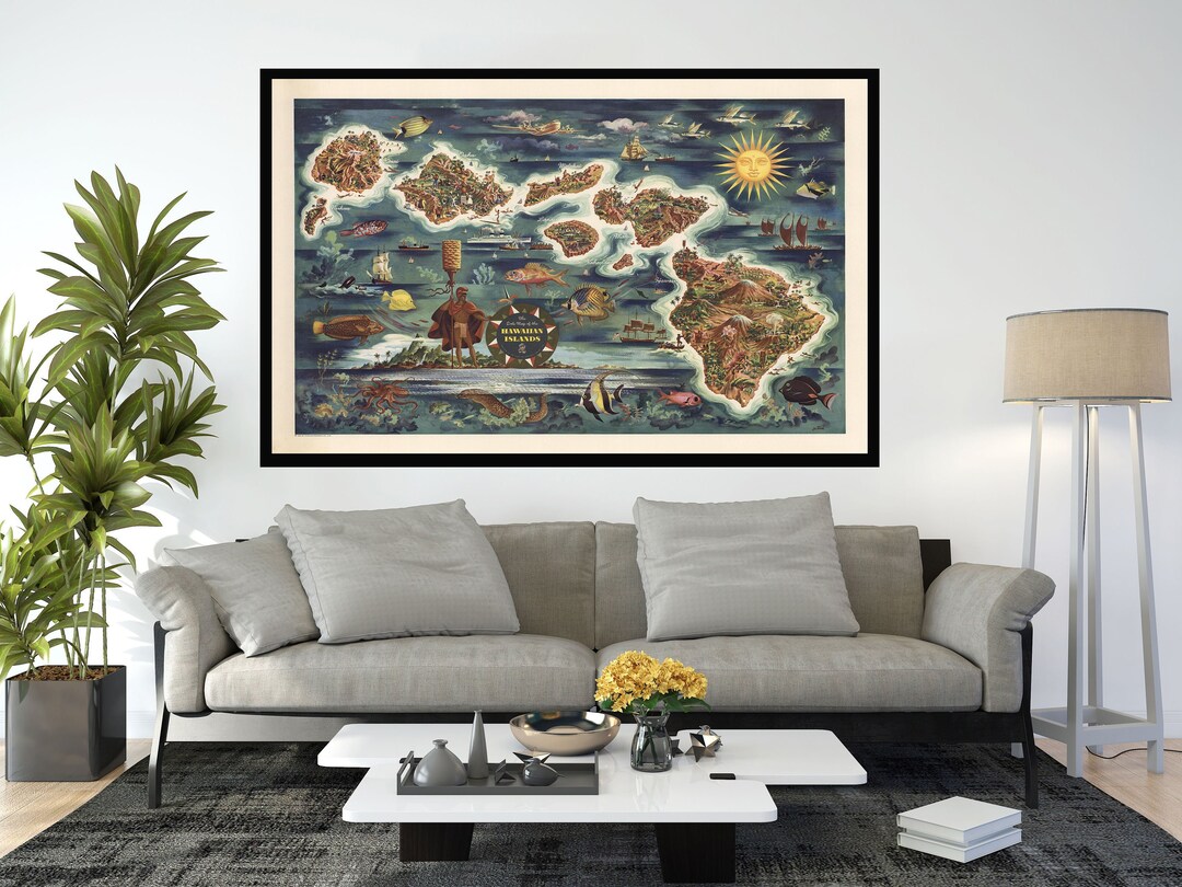 Old Map of Hawaiian Islands, Vintage Pictorial Map Posters,vintage Map
