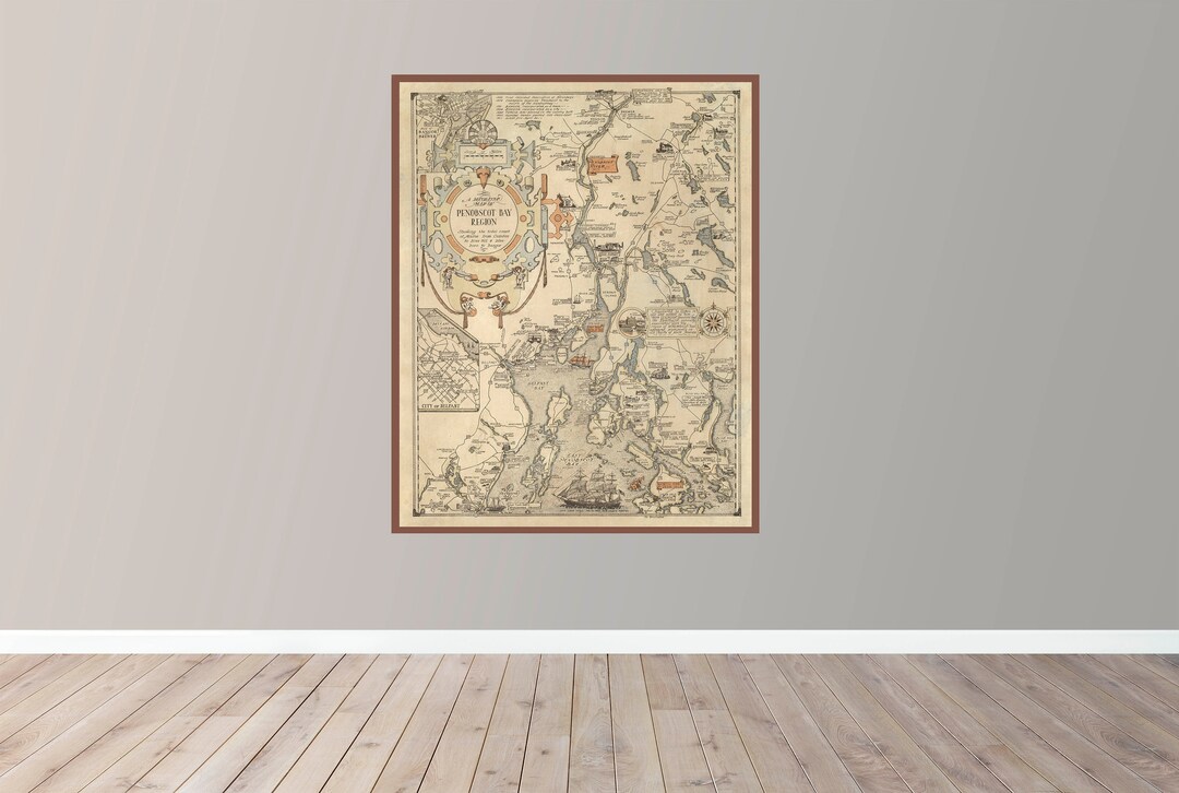 Old Map of Penobscot Bay Region, Vintage Pictorial Map, Vintage Map Art, Poster Print, Canvas ...