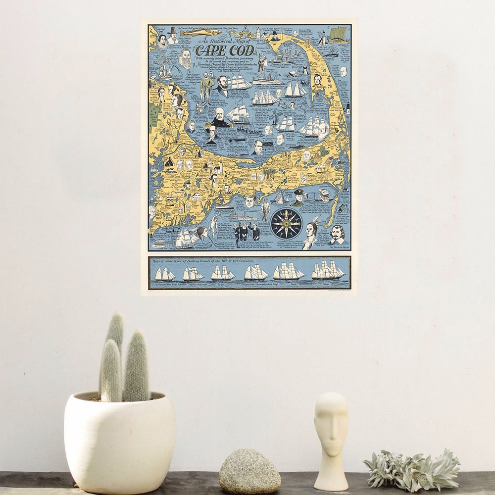 Vintage Cape Cod Map Poster, Pictorial Wall Art Print - Etsy