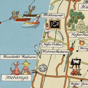 Vintage Pictorial Map of Netanya, Israel, Wall Art Poster - Etsy