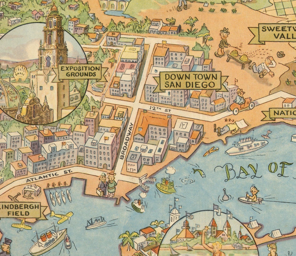 Old Map of San Diego Vintage Pictorial Map Posters Vintage - Etsy UK