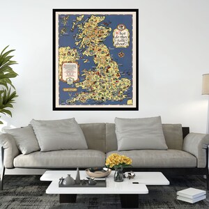 Ancienne carte d'Angleterre, affiche de carte picturale vintage, impression d'affiche vintage, papier d'affiche vintage, impression sur toile, décoration murale, décoration d'intérieur