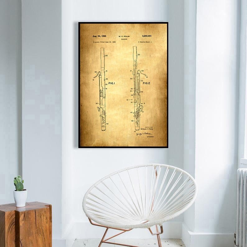 Bassoon Patent Print, Patent Poster, Framed Art Print, Vintage Poster, Wall Decor, Poster Print, Canvas Print, Gift Idea, Wall Print
