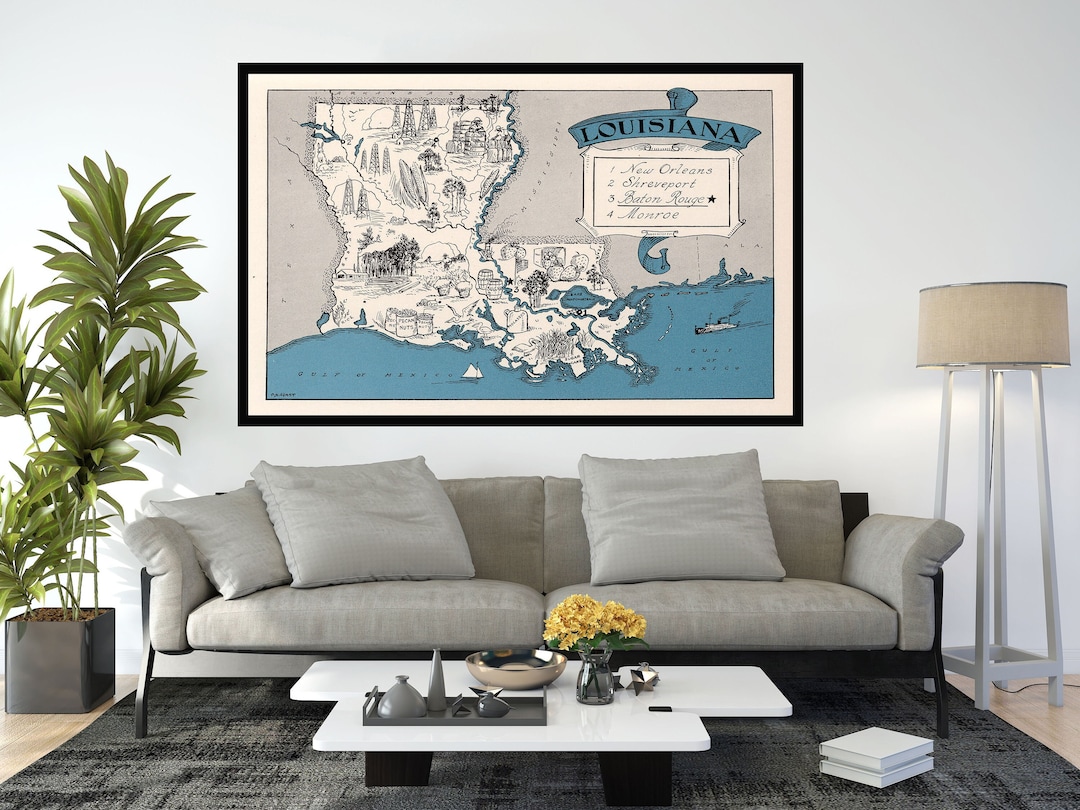 Old Map of Louisiana, Vintage Pictorial Map,vintage Map Poster,vintage ...