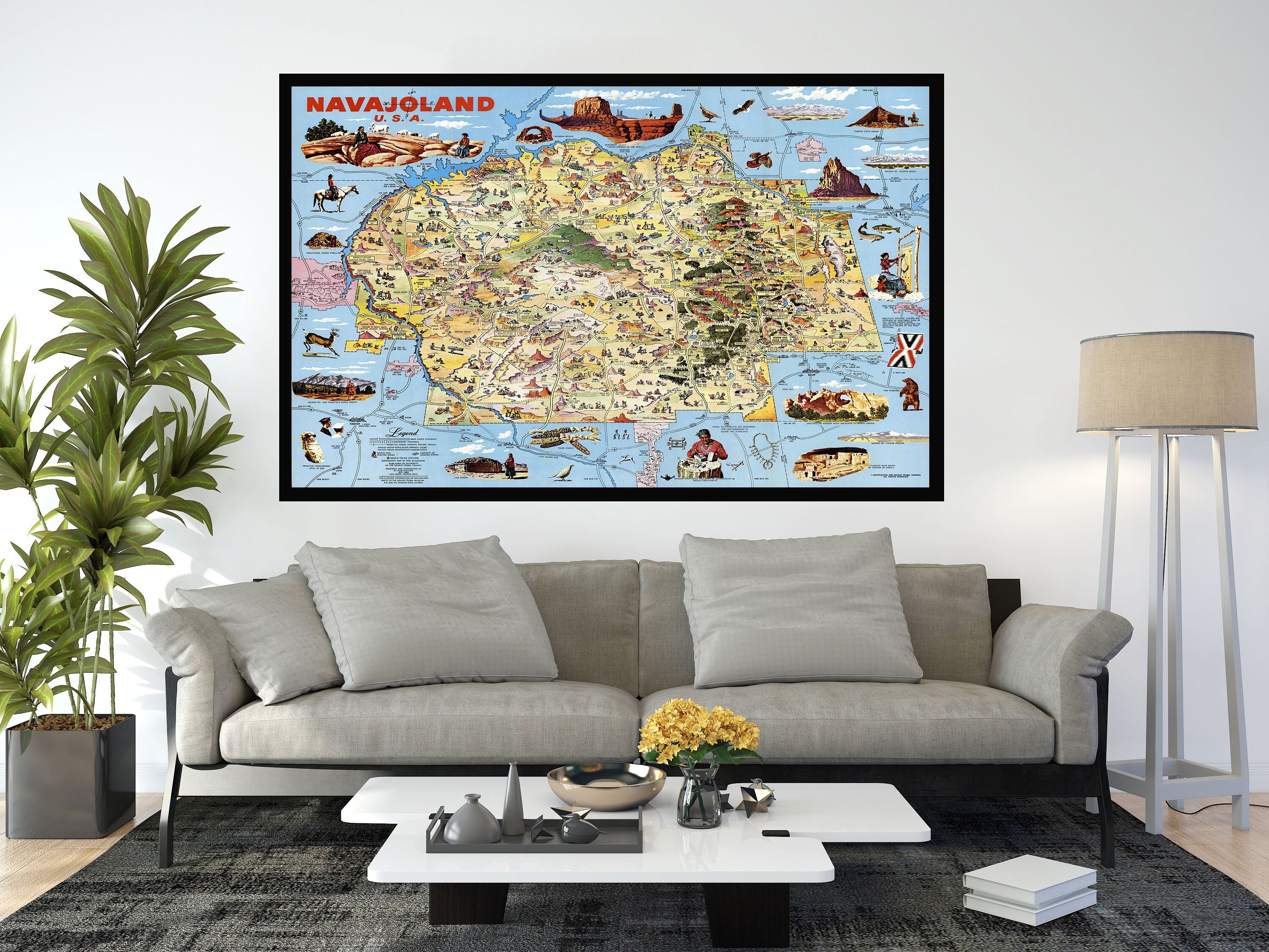 Vintage Navajo Nation Map Poster, Pictorial America Map, Wall Decor ...