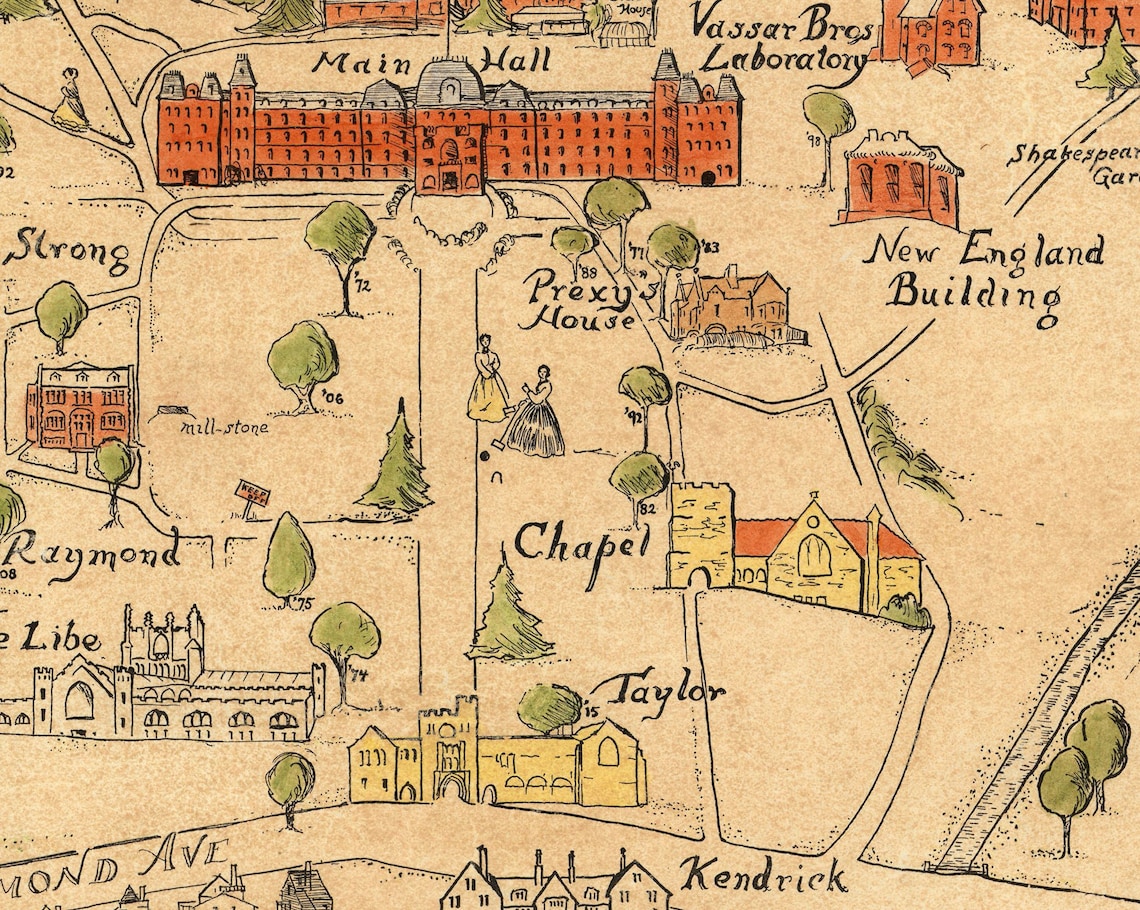 Old Map of Vassar College Map of New York Vintage Map Etsy