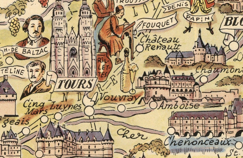 Old Map of Loire Valley France Vintage Pictorial Map - Etsy