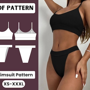 Bikini Top Pattern, High Waist Bikini Bottom Pattern| swimsuit pattern pdf, sewing pattern, bikini pattern, swimwear pattern, women swimsuit