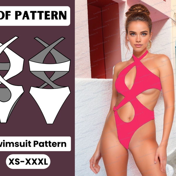 O-ring uitgesneden badpak uit één stuk | badpakpatroon pdf, naaipatroon, bikinipatroon, damesbadmodepatroon, badpakpatroon
