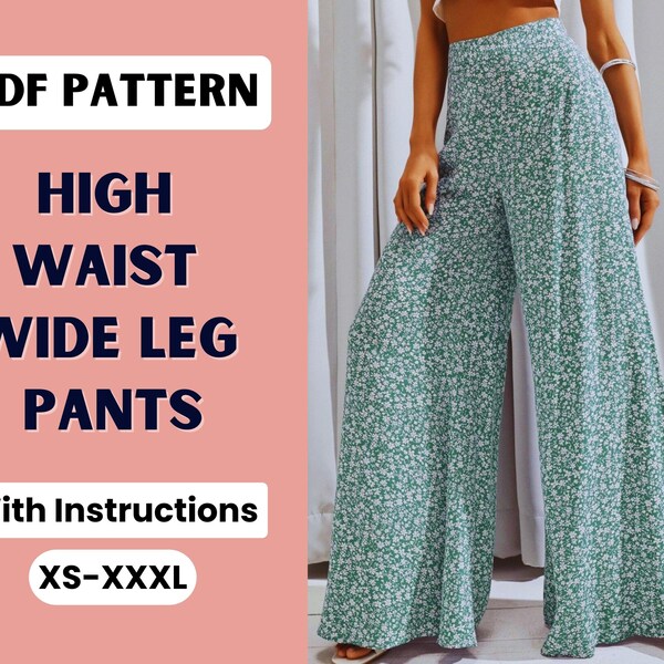 Wide Leg Pants Pattern | Palazzo Pants Pattern | Baggy Pants Pattern | Women Pants Pattern | Flare Leg Pants | Easy Pants Pattern | XS-XXXL