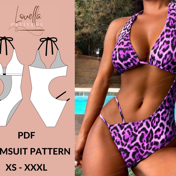 Cut-out Asymmetrical One Piece Swimsuit | swimsuit pattern pdf, sewing pattern, bikini pattern, women swimwear pattern, bathing suit pattern