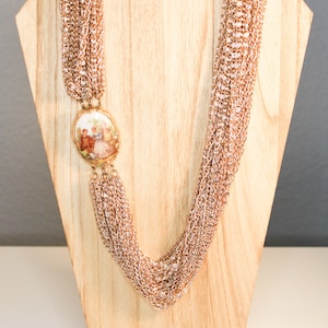 Vintage VICTORIAN REVIVAL Fragonard Cameo Courting Couple Multi Strand Necklace Gold Plated