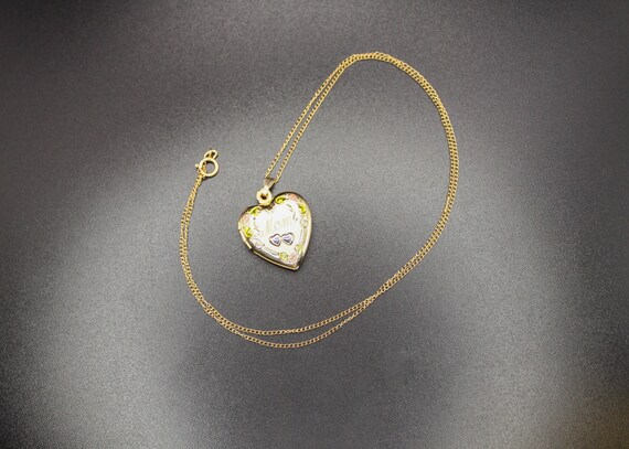14K Gold Filled Vintage Engraved MOM Heart Floral… - image 6