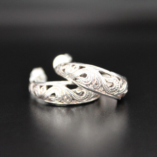 925 Sterling Silver C'A CHATEAU D'ARGENT Vintage Hoop Earrings Scroll Work