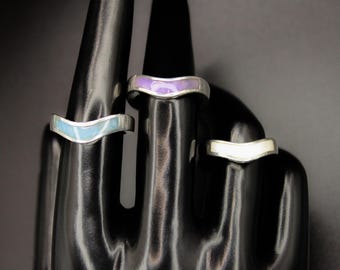 Vintage Sterling Silver Mother of Pearl Inlay Stackable Ring Set - Size 7 Spring Summer