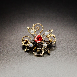 Antique 14k Yellow Gold Victorian Swirled Wire Brooch Pin Paste Stones