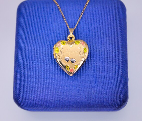 14K Gold Filled Vintage Engraved MOM Heart Floral… - image 4