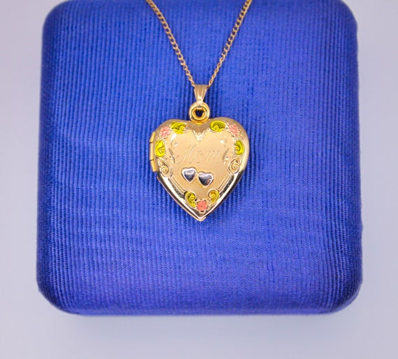 14K Gold Filled Vintage Engraved MOM Heart Floral… - image 7