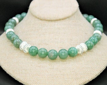 Vintage Green Tourmaline Gemstone Chinese Export Chunky Beaded Necklace Silver Clasp
