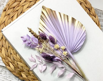 Lilac / Purple Dried Flowers Palm Spear Cake Topper Lilac Bouquet