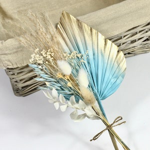 Blue Palm Spear Blue Ivory Baby Shower Cake Decor Dried Flowers Bouquet