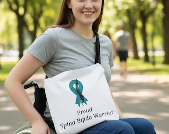 Proud Spina Bifida Warrior Adaptive Medical Supply Tote Bag with Adjustable Strap