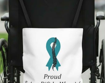 Proud Spina Bifida Warrior Medical Supply Tote Bag With Teal or Yellow Ribbon