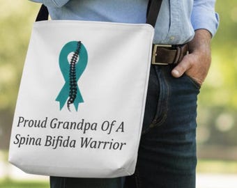 Proud Grandpa of a Spina Bifida Warrior Adaptive Tote Bag with Adjustable Strap - Awareness Gift Idea