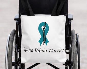 Spina Bifida Warrior Medical Supply Tote Bag With Teal or Yellow Ribbon
